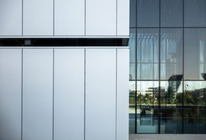 Closeup,Of,Modern,Building,Tower,In,Madrid,,Spain