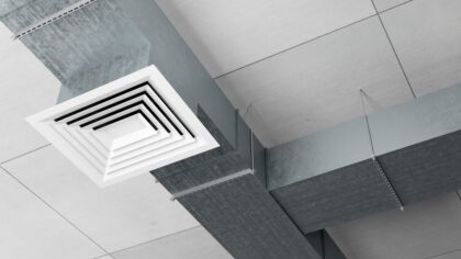Air,Handling,Unit.,Ventilation,System.,Square,Pipes,Under,Ceiling.,Air