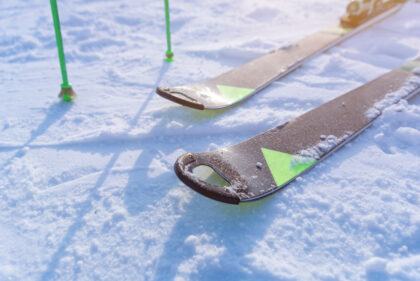 Detail,Of,Modern,Skis,And,Poles,With,An,Hole,On