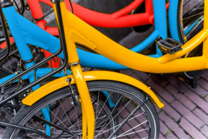 Yellow,Bicycles,In,Street,Of,Amsterdam,Netherlands