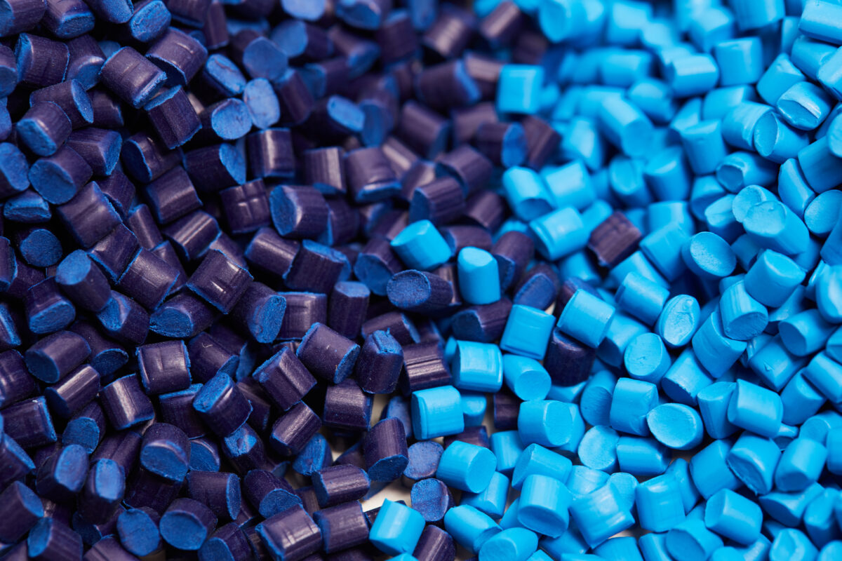 Close up of a blue plastic granules