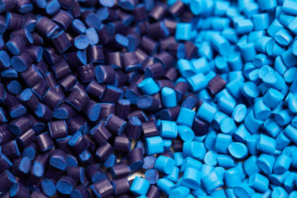 Close up of a blue plastic granules