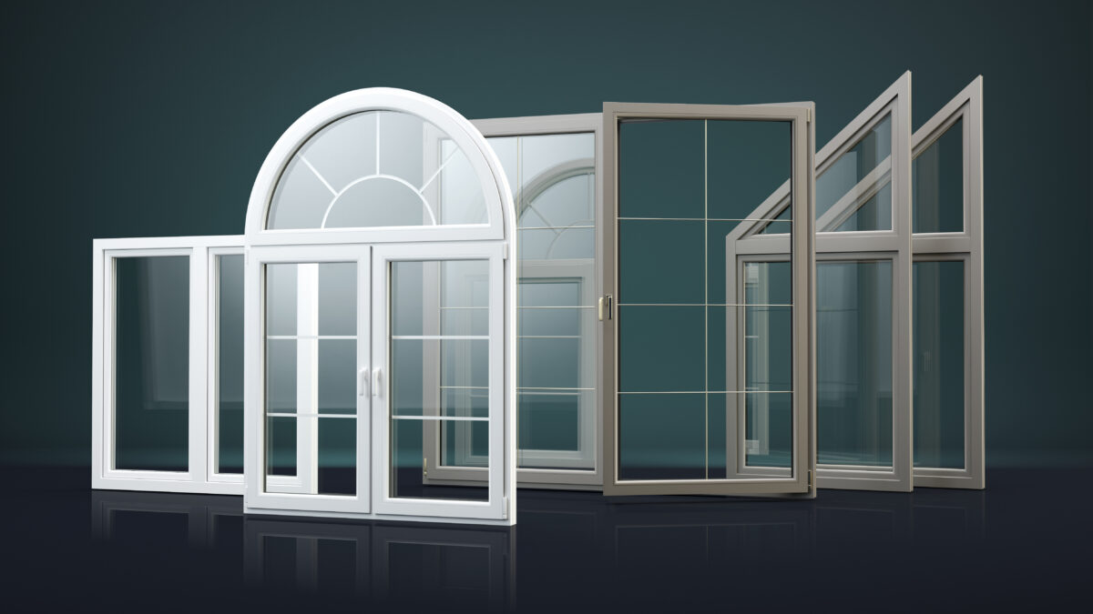 Window collection on dark background, 3d illustration