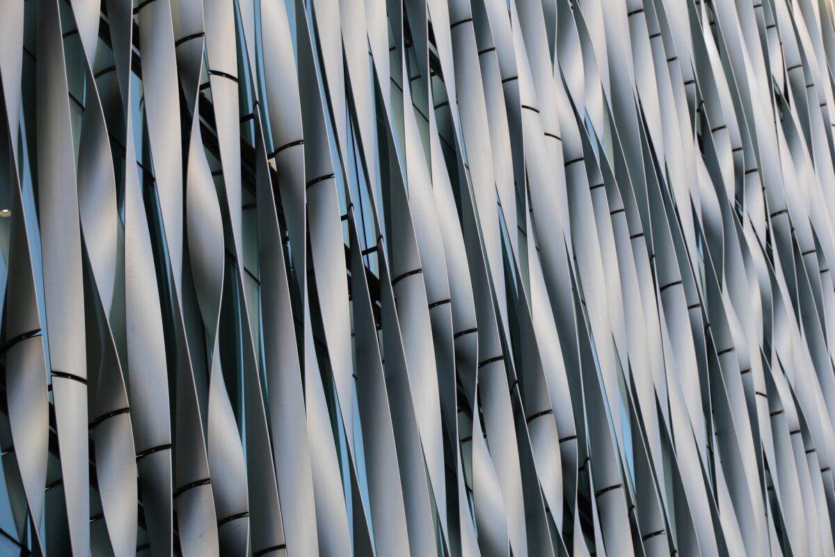 Abstract metalwork on building exterior