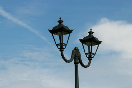 Stylized,Lantern,With,Two,Shades,In,A,City,Park,,On