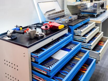 Equipment,For,Car,Mechanic.,Metal,Carts,With,Tools.,Trolleys,With