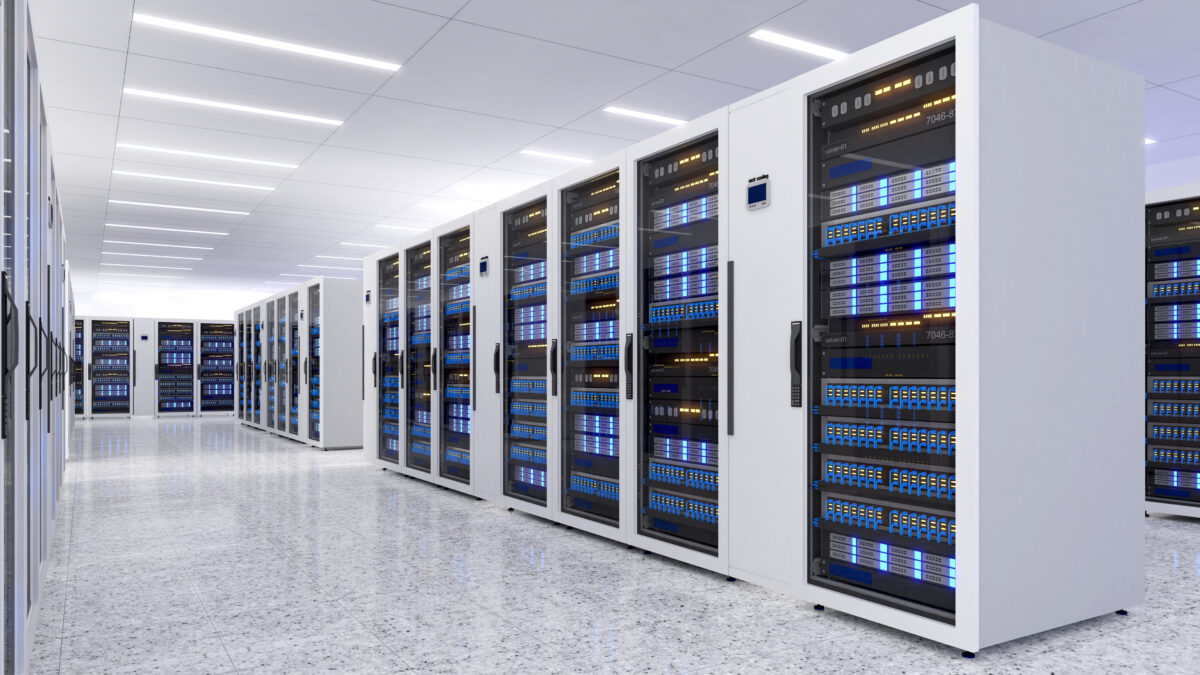 Shot of Data Center With Multiple Rows of Fully Operational Server Racks. Modern Telecommunications,Data center cooling,server room,3d rendering