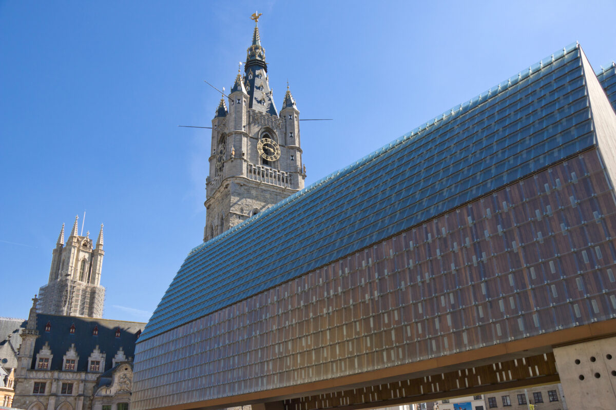 Panorama of medieval Ghent city, Belgium.