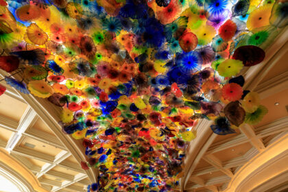 Colorful Fiori di Como glass flower structure by sculptor Chihuly in the lobby of the Bellagio hotel and casino on the Las Vegas strip