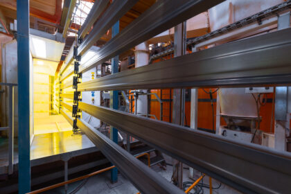 Powder,Coating,Line.,Metal,Detail,In,The,Spray,Booth