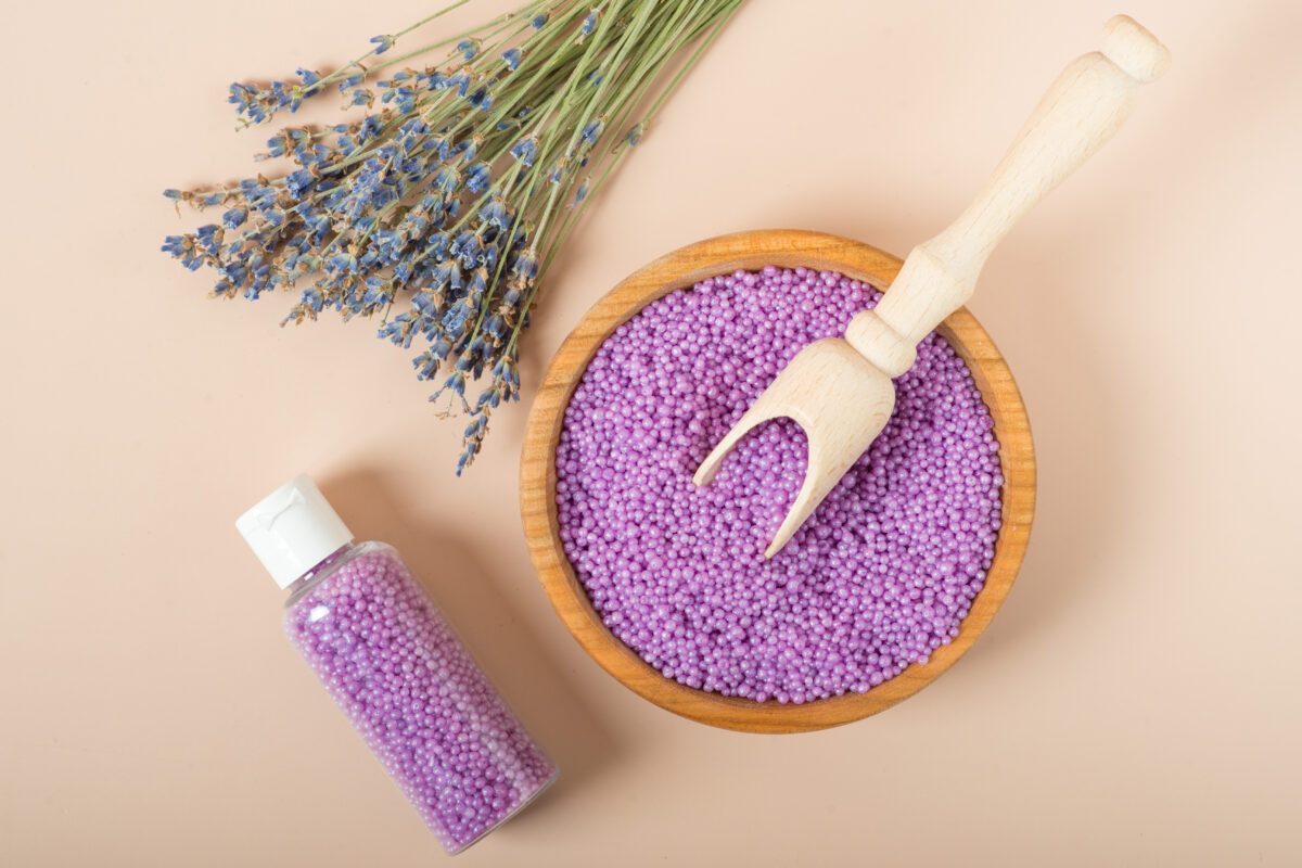 Bath,Beads,Lavender.,Set,Lavender,Skincare,Cosmetics,Products.,Natural,Spa